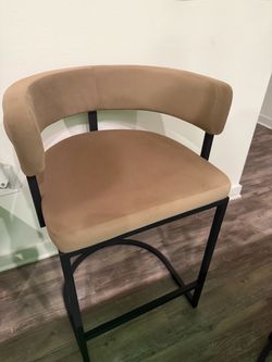 Pair of Tan Velvet Counter Stools with Black Metal Frames