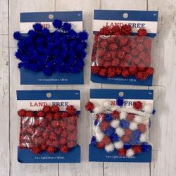 NWT Patriotic Sparkle Pom Ribbon Lot
