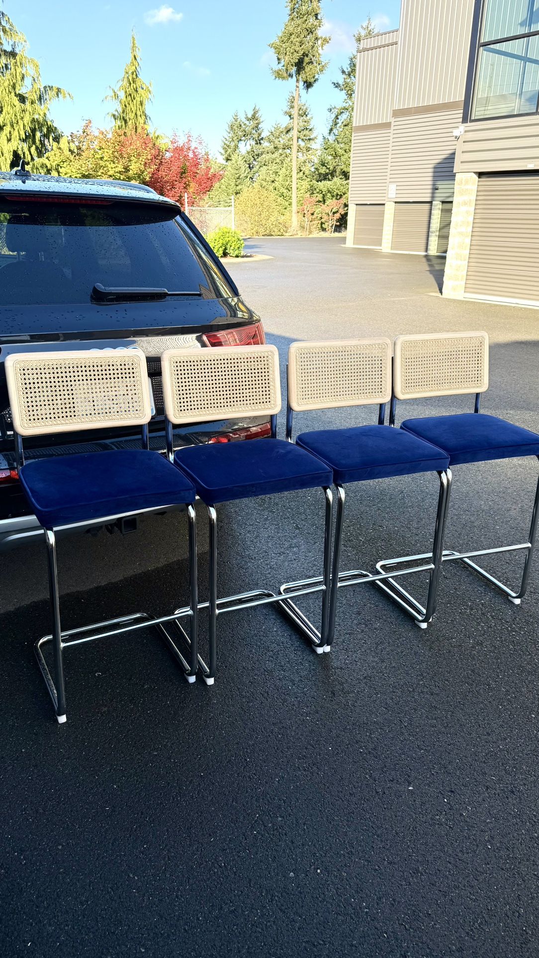4 Walsh Velvet Bar & Counter Stool By AllModern In Sapphire Blue Velvet