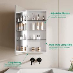 16 in. W x 32 in. H Rectangular Aluminum Recessed/Surface Mount Single Medicine Cabinet with Mirror  Upgrade your bathroom with the GroGro 