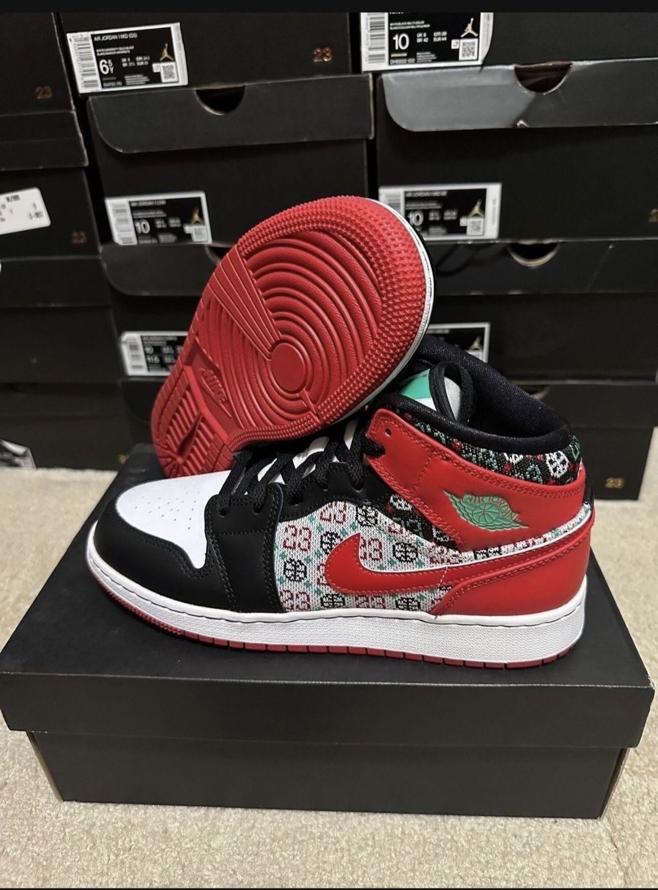 Jordan 1 Mid 'Ugly CHRISTMAS Sweater' DM1208-150 GS Size 6.5Y  Brand New