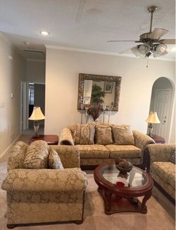 Ashley' Furniture Gold Floral Living Room Sofa Set