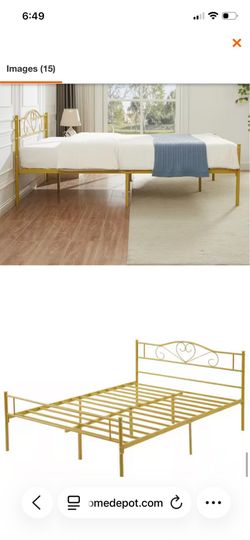 VECELO Bed Frame Queen Size Bed Mattress Foundation Support with Headboard and Footboard Metal Platform Bed, Gold