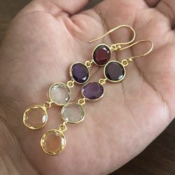 Real Gemstones Earrings In Gold Plated