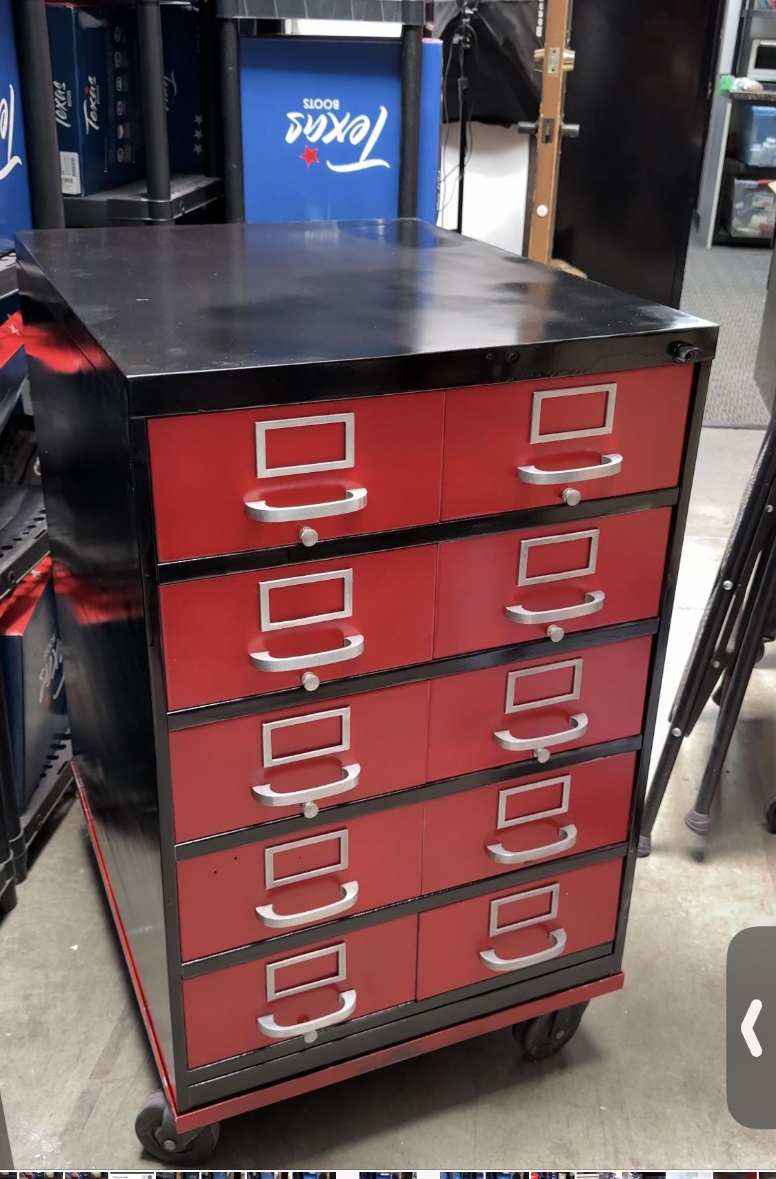 Singer Business Furniture Vintage 20 gauge steel industrial 10 drawer index card filing cabinet. Tools Storage Box Chest