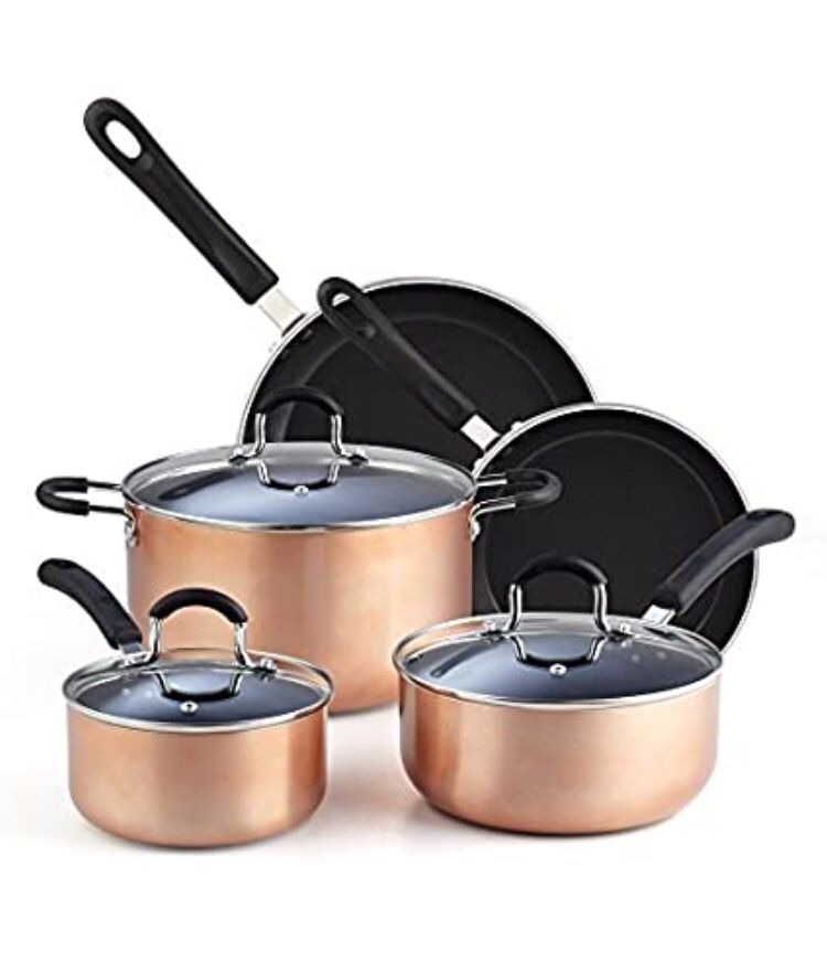Copper Chef Cookware 8-Pc. Cookware This Aluminum and Steel with Ceramic Non-Stick Coating Cookware Set, Includes Lids, Frying and Roasting Pans A