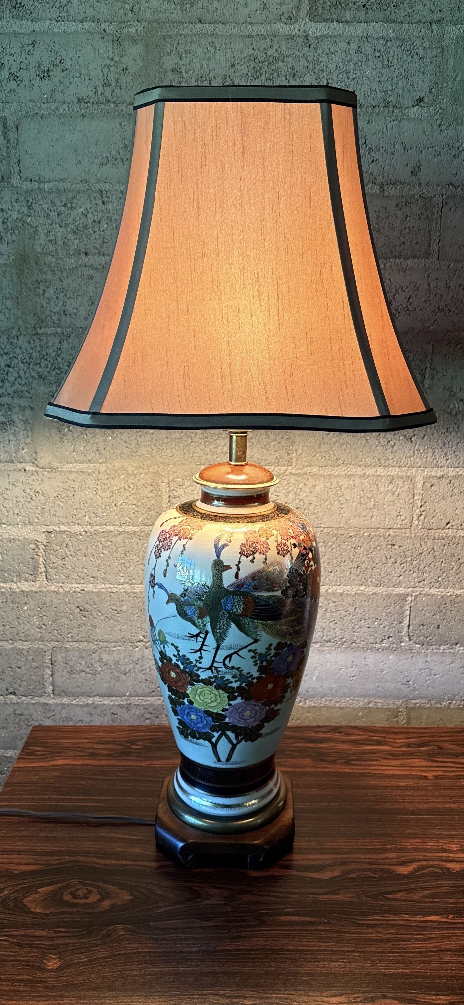 Frederick Cooper Satsuma Style Peacock Porcelain Table Lamp 31” Vintage