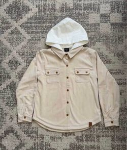 NWOT Little Bipsy hooded corduroy shacket in oat Size 9-10