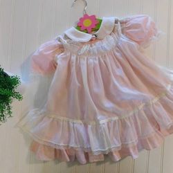 Vtg 1960’s Girls Bryan size 2T-3T Pink Dress w/ Sheer Lace Ruffle Pinafore 2pc 