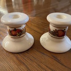 2 Matching Fall Themed Taper Candle Holders (See Description)