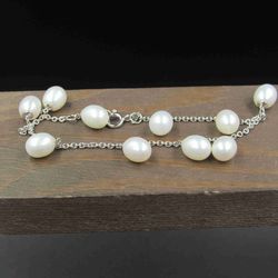 7 Inch Sterling Silver Multiple White Pearl Charms Bracelet