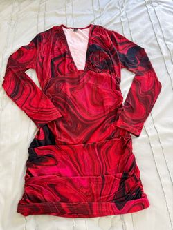 Red Marble Print Long Sleeve Mini Dress