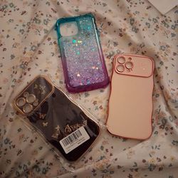 Brand new iPhone cases black gold, pink and Rose gold, purple and green with flakes in the back