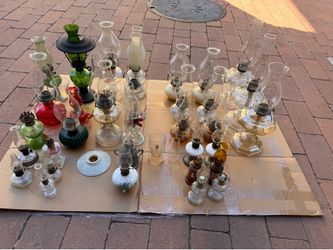 Lot of 34 vintage kerosene lamps hobnail milk glass green red