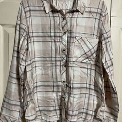 Women’s Dina Be Francescas Size Small White/Pink Plaid Button Up Shirt 