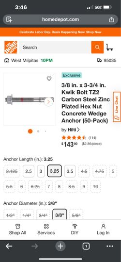 Hilti Kwik Bolt TZ2 Concrete Wedge Anchor 50-Pack