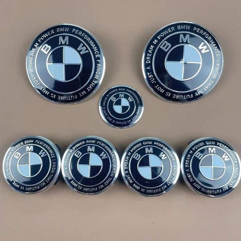 Bmw Black And White Hood Trunk Rims And Steering Wheels Emblem Set 82mm