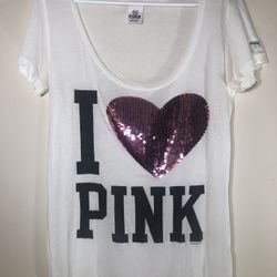 Victoria’s Secret PINK I Love Pink Sequin Heart T-Shirt Medium