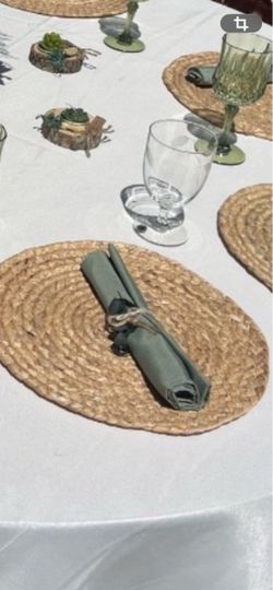 Sage Green polyester napkins.