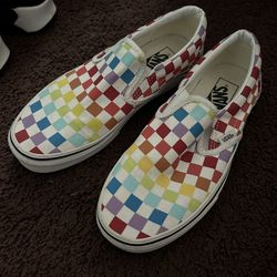 Slip on checkered rainbow vans