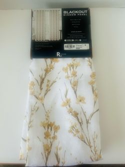 One Blackout Window Panel Rod Pocket Panel 50x 84 Window Curtains Gold Blossom