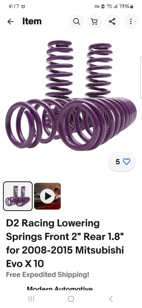 D2 Lowering Spring For 2010 Mitsubishi Evo X