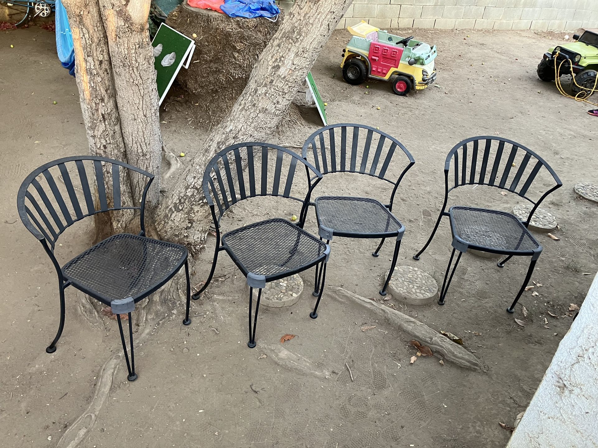 Modern Woodard Pinecrest Style Wrought Iron Garden Patio Dining Chair - Set of 4 