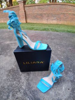 Liliana "Novax-11" Lace-Up High Heels in Blue.