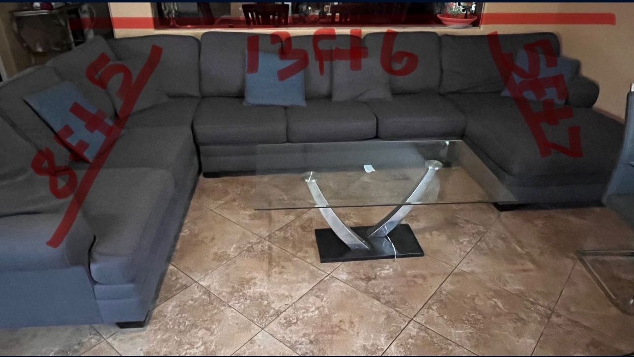 U Couch Pull Out And Glass Table Set