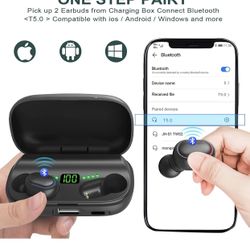 Wireless Earbuds Bluetooth 5.0 Headphones HiFi Stereo Noise Cancelling, IPX5 Waterproof Earphones Built-in Mic Headset for Sports, with Wireless Charg