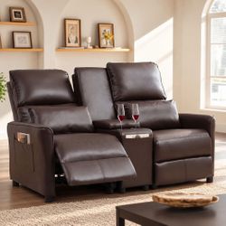 Brown Faux Leather Double Recliner Sofa