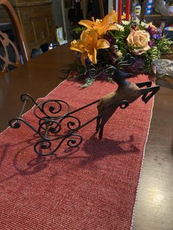 Vintage Wood And Wrought Iron Reindeer Candle Holder 
