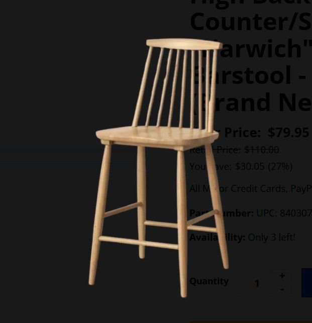 High Back Windsor Chair 24" Counter/Seat Height, "Harwich" (Natural Color) Barstool - by Threshold™ (Brand New)