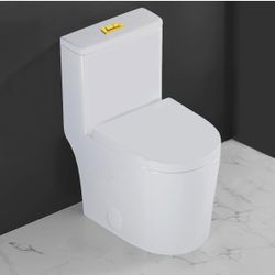 WZ5089WG Compact One Piece Toilet 23" Depth,Dual Flush Golden Button For Small Modern Bathroom 12" Rough-in White
