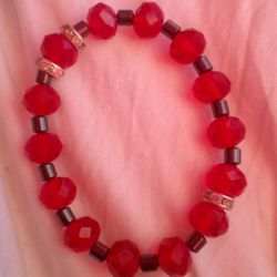 Handmade Red Glass Bead Bracelet 