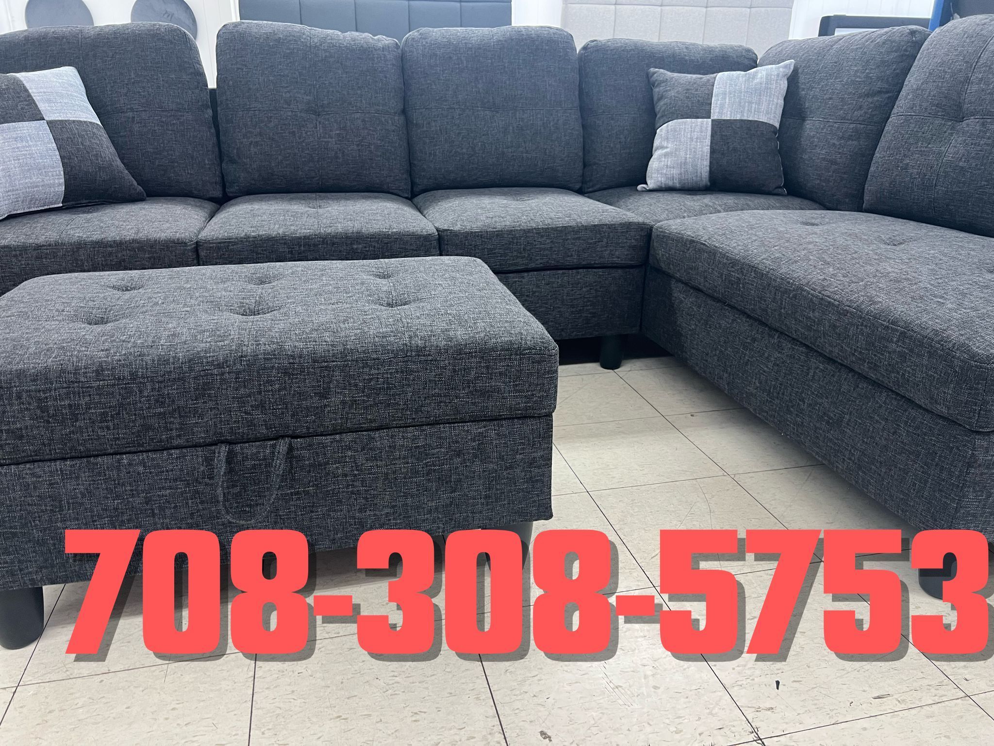 Brand New Dark Grey Sectional w/Ottoman