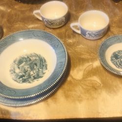 Vintage Curries And Ives By Royal Maple Under Glaze 6 Pieces No Chips !