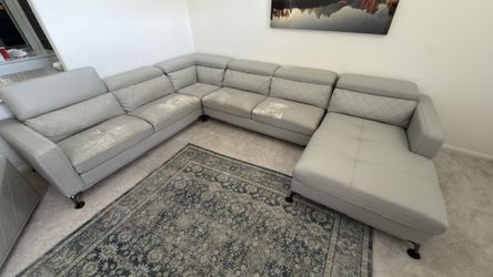 Modern Gray Sectional Sofa & 360° Swivel Chair