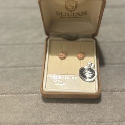 Vintage Solid 14k angel skin coral Earrings 