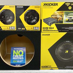 New (1) 12” inch Kicker Comp C 600 Watts Subwoofer + Kicker 800 Watts Monoblock Amp + (4) 6.5” Speakers {No Credit Easy Financing}🔊🔥