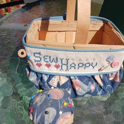 SEW HAPPY 😊 SEWING BASKET AND MATCHING PINCUSHION 