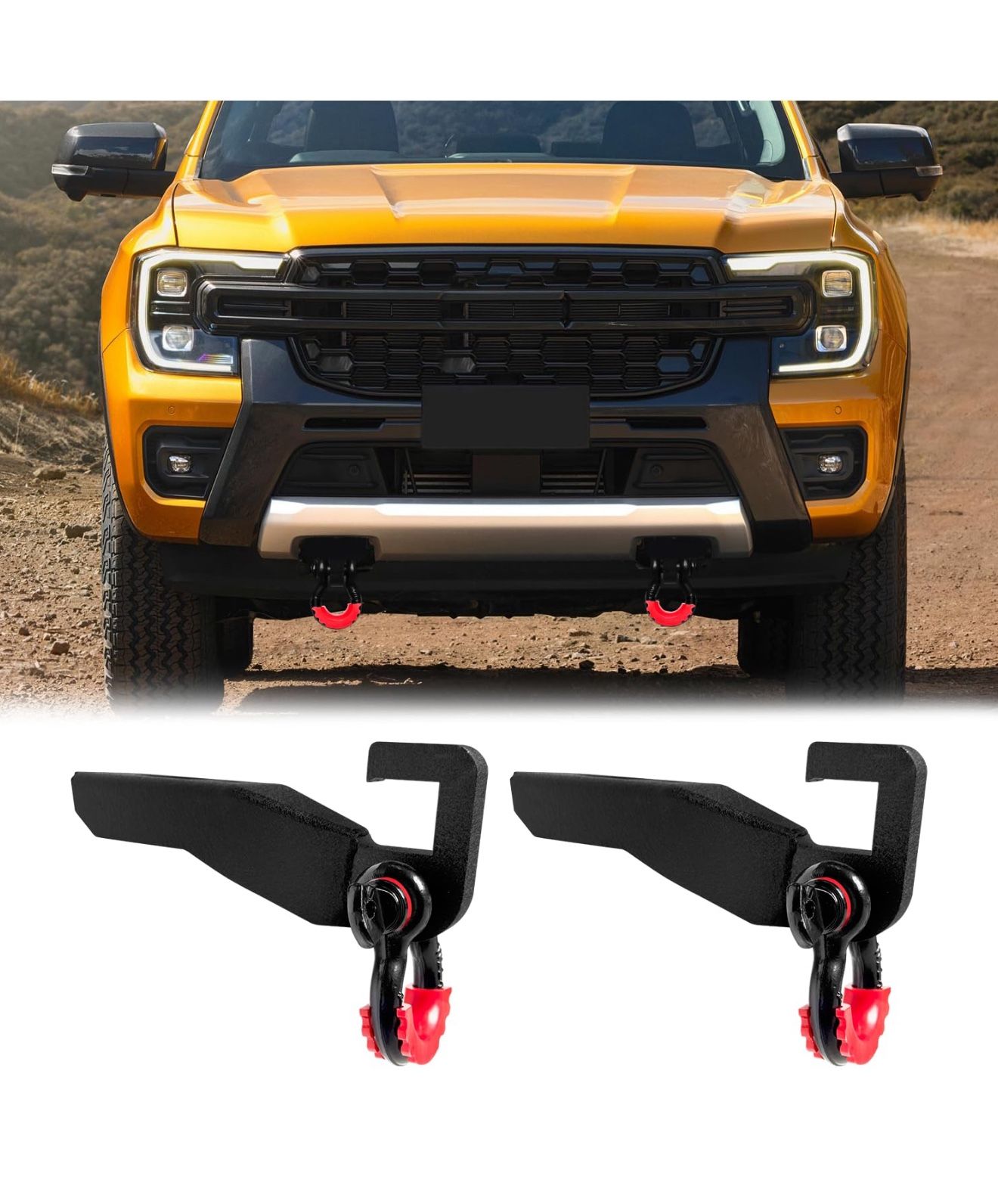 Front Tow Hook Mount Bracket and D-Rings Compatible with 2019-2024 Ranger D-Ring Shackle Bracket Tow Hook Bracket Replacement