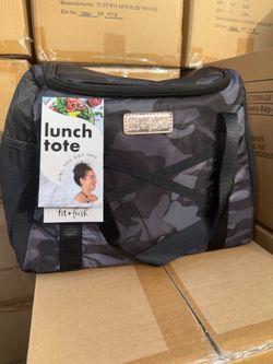 Fit + Fresh Athleisure Reusable Insulated Fashion Lunch Tote with Satin Strap, Black Camo