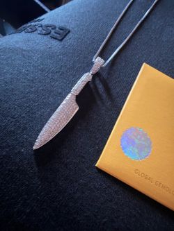 Diamond silver Chefs knife pendant