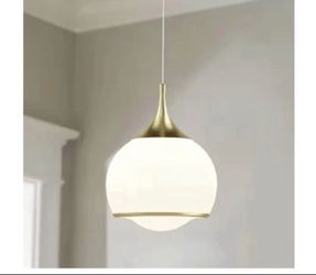 Modern Hanging Pendant Light Brass Finish White Glass Globe Kitchen Island Light