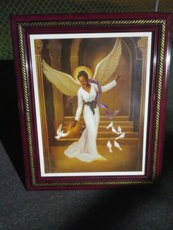 LARGE Angel picture in Wood frame with glass