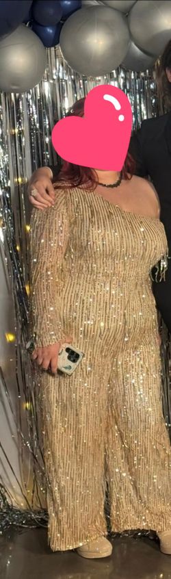 Gold Sequin One Shoulder Jumpsuit