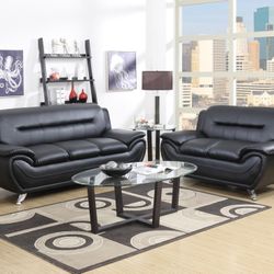 2 PC Black Leather Contemporary Living Room Set *BRAND NEW*