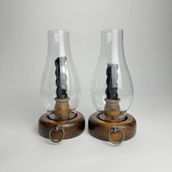 Vintage 1970’s Pair of JE- MEL Wooden Candle Holder Lanterns. Made in Vermont USA
