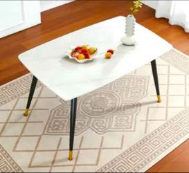 46" Sintered Stone Dining Table, Modern Horse Belly Type White Kitchen Table with Sturdy Metal Legs